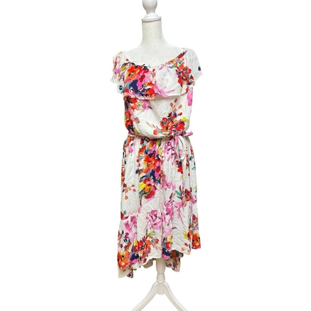 NY & Co Floral High Low Dress Medium Rayon Viscose Flowy Summer